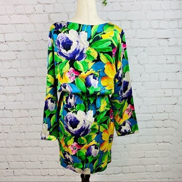 VTG 80s Mary Jo Bruno Tropical Hawaiian Aloha Silk Shirt Dress - Picture 6 of 11